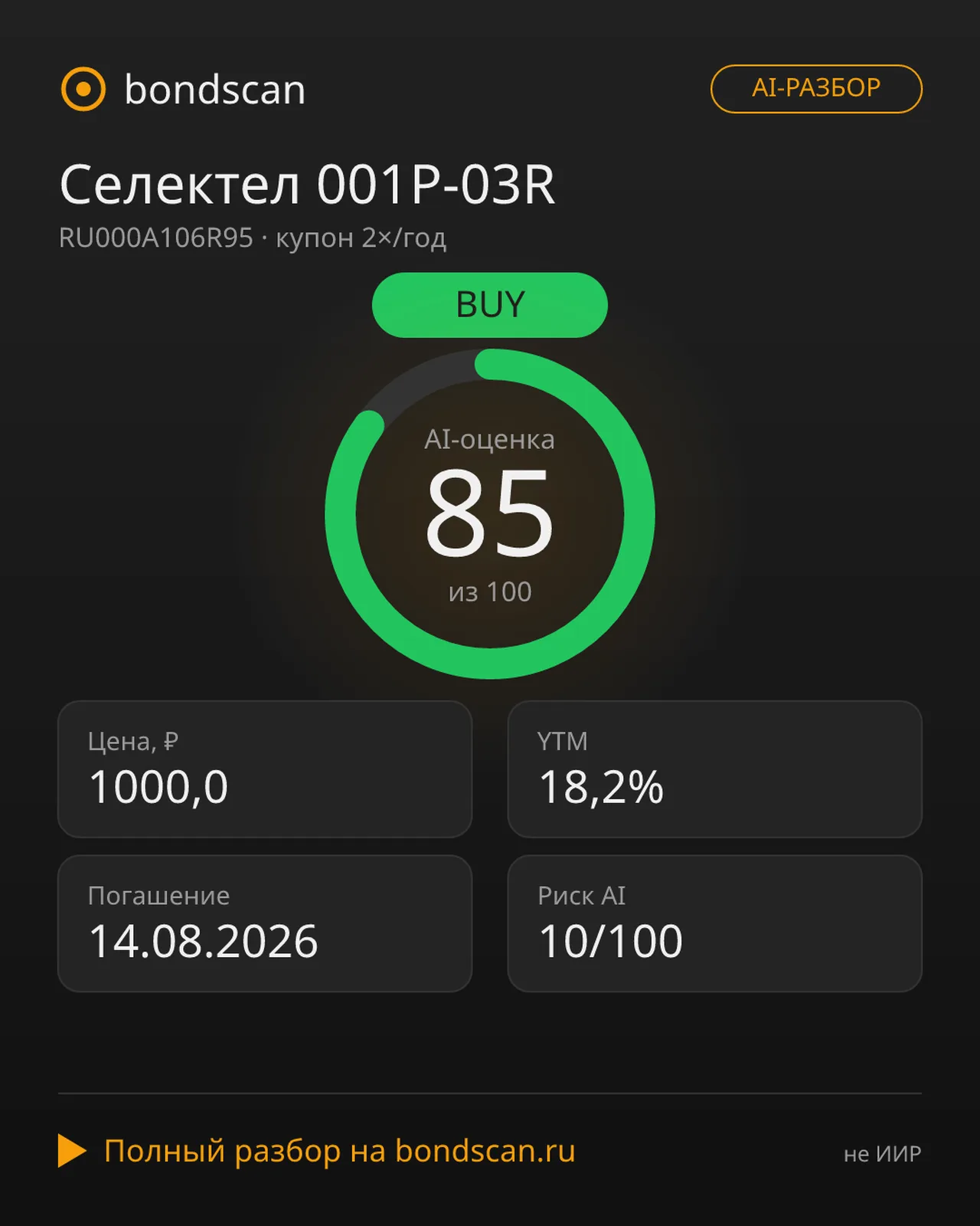 Селектел 001P-03R (RU000A106R95): AAA и 18,2% доходности за 23 дня до погашения Селектел 001P-03R (RU000A106R95): AAA и 18,2% доходности за 23 дня до погашения