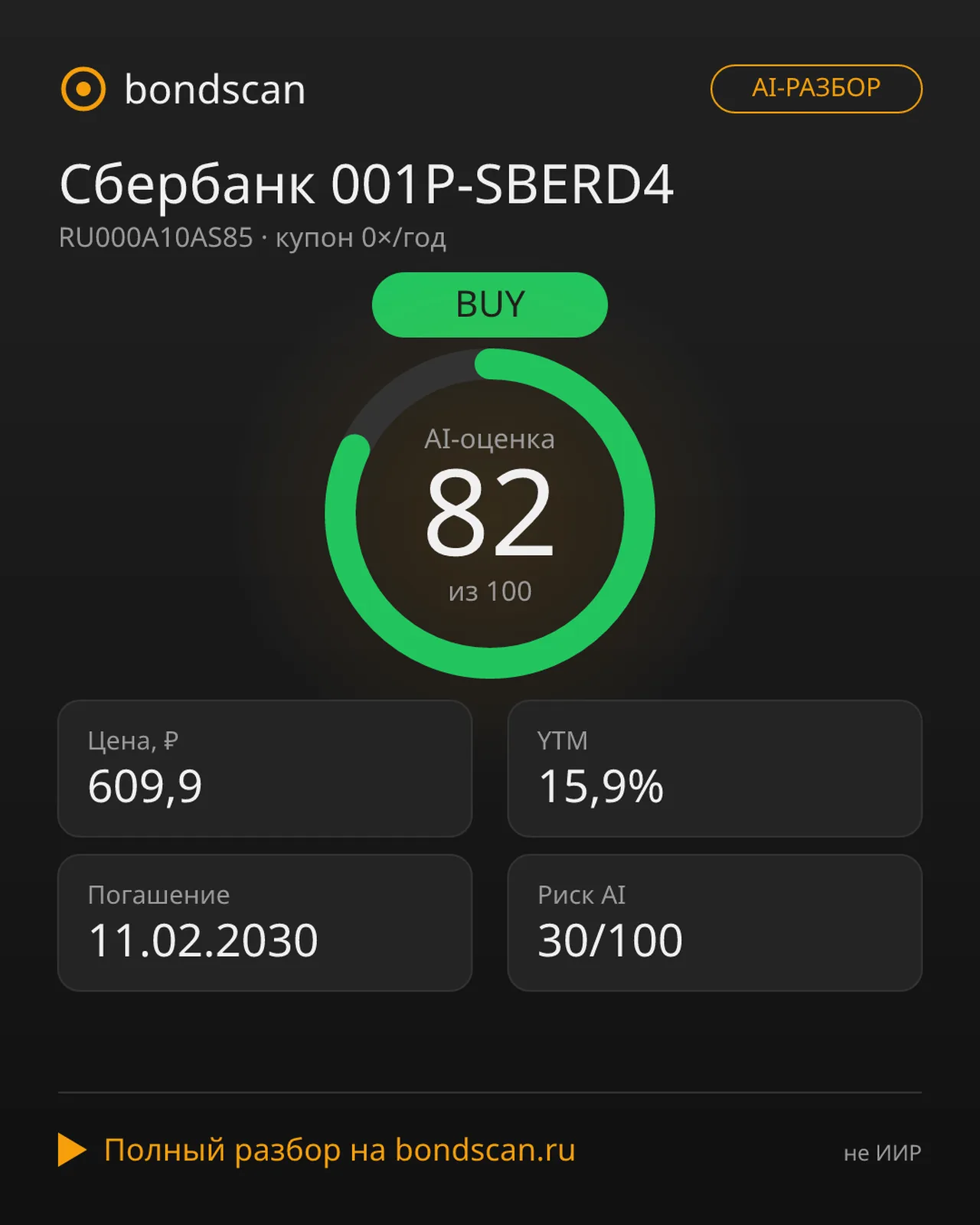 RU000A10AS85 - Сбербанк 001Р-SBERD4: покупка в глубоком дисконте