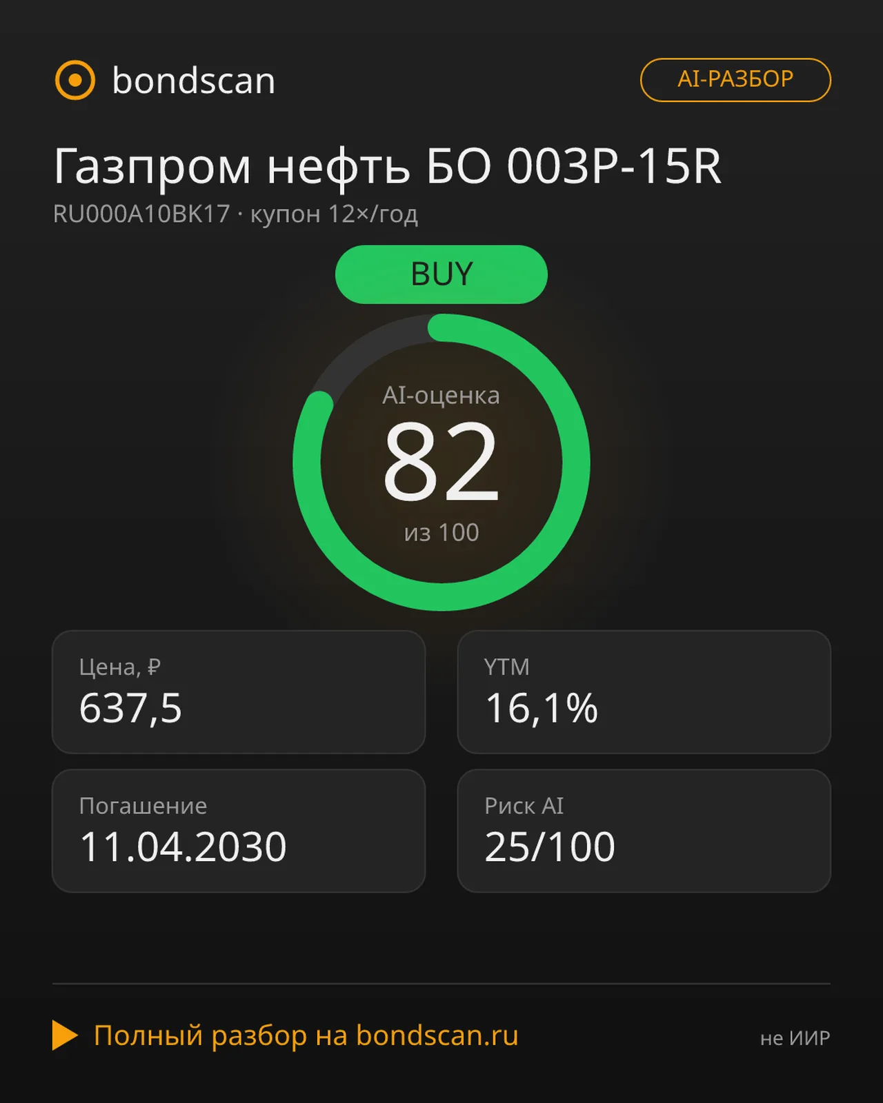 RU000A10BK17 - Газпром нефть БО 003P-15R